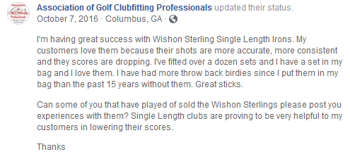 I'm having great success with Wishon Sterling Single Length Irons